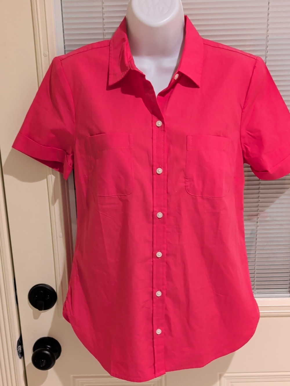 Women's Short-Sleeve Button-Front Shirt - Pink Color Size XS